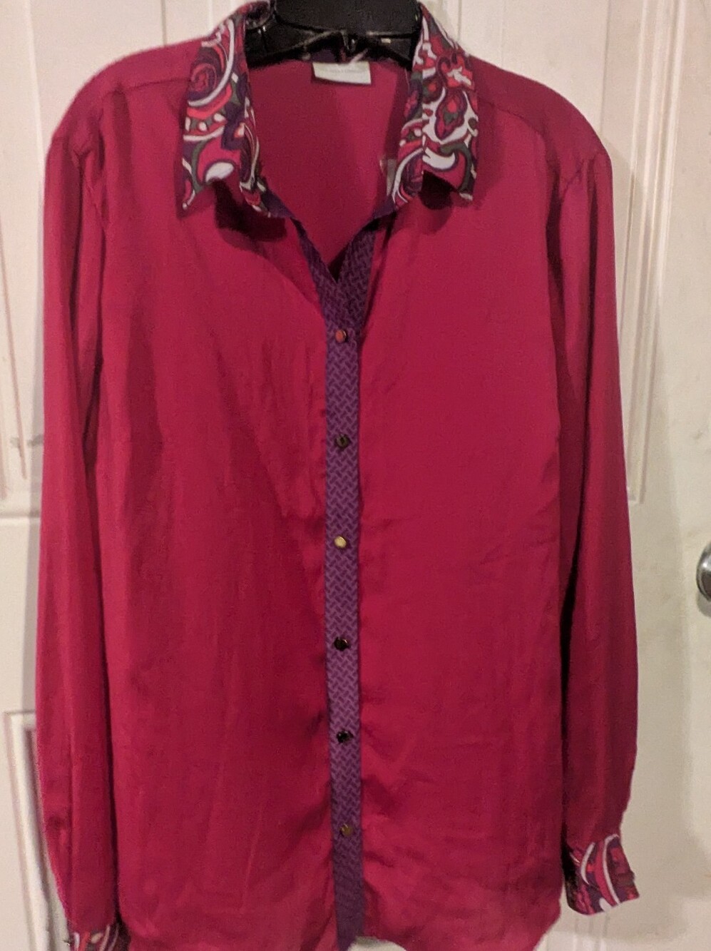 New York & Company XL Pink Purple Paisley Button Front Blouse NWT